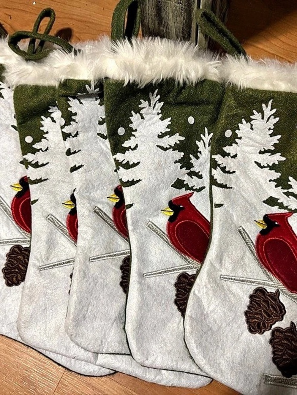 6 Nick's Choice Christmas Stocking with Cardinal & Trees